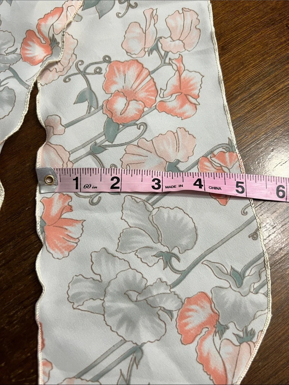 Vintage Floral Faux Silk Scarf in Coral, Gray and Cream
